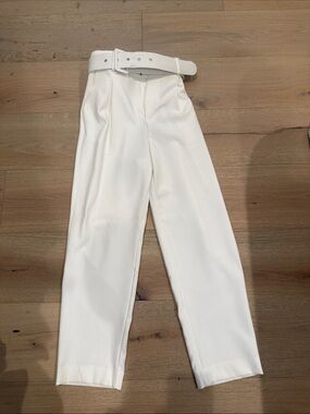 Mainstrip size m High-Waist Belted Tapered Pants - White with belt